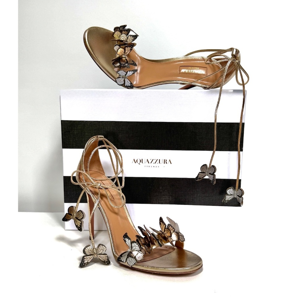 Aquazzura Papillon Soft Gold Butterfly Stiletto Heels Sandals - Picture 13 of 14